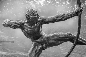 Close-Up On Hercules The Archer :: Black and white statue photography - Artwork © Michel Godts