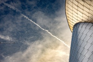 Contrail Over Peter B Lewis Building :: Urban scene photography - Artwork © Michel Godts