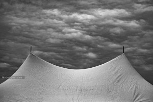 Tented Shelter, Looming Sky :: Black and white fine art photograph - Artwork © Michel Godts