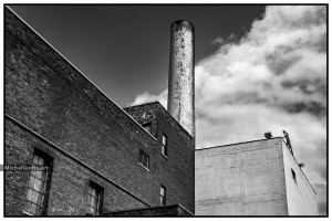 Urban Smoke Stack :: Black and white industrial architecture photograph - Artwork © Michel Godts