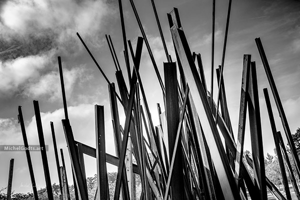 Beam Drop In Antwerp :: Black and white photograph of public art - Artwork © Michel Godts