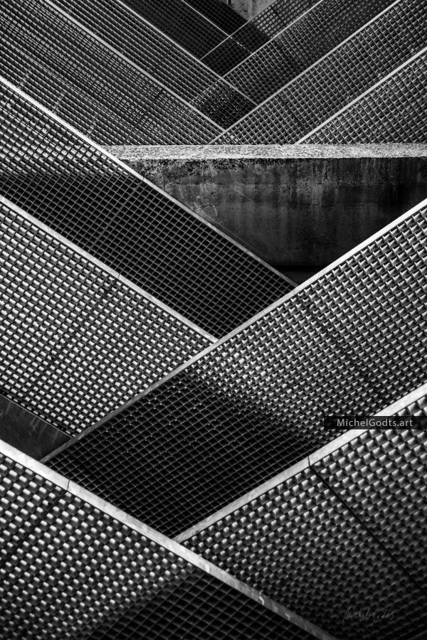 Crossing Balustrades Pattern :: Black and white abstract realism photography - Artwork © Michel Godts