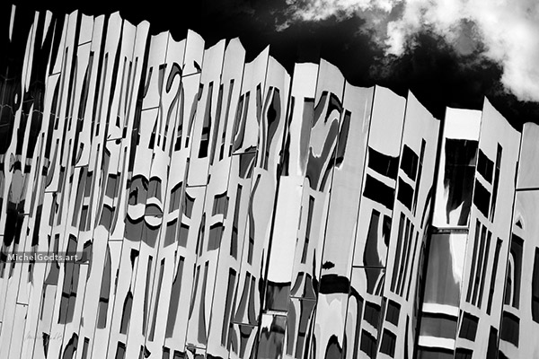 Distorted Townhouses :: Black and white abstract architecture photography - Artwork © Michel Godts