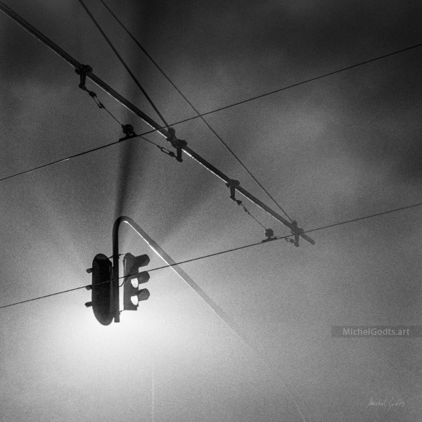 Fogbound Traffic Light :: Black and white fine art photography print - Artwork © Michel Godts