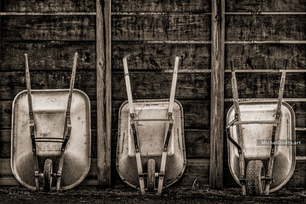Gritty Wheelbarrows :: Sepia fine art photography print - Artwork © Michel Godts