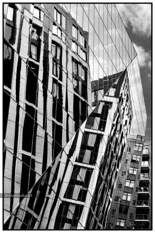 Leaning Reflections :: Black and white fine art architecture photography print - Artwork © Michel Godts