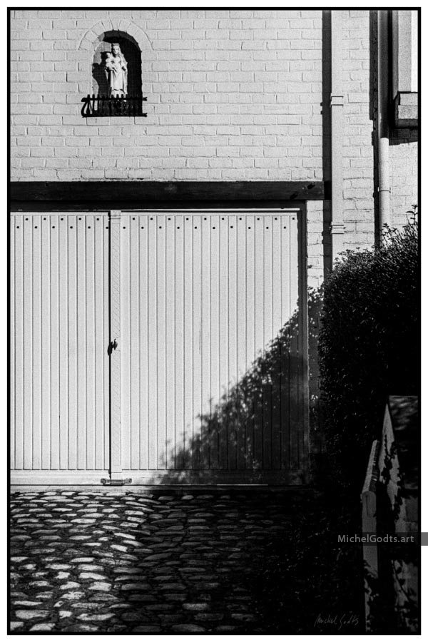 Nighttime In Stockel—Garage Entrance :: Black and white fine art photography print - Artwork © Michel Godts