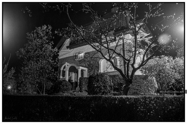 Nighttime In Stockel—House #4 :: Black and white fine art photography print - Artwork © Michel Godts