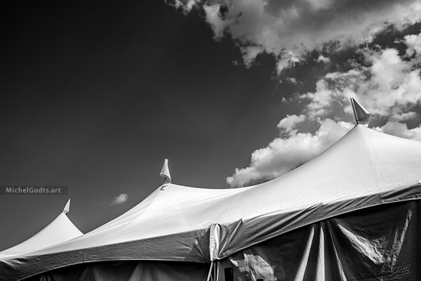 Passing Clouds Over Tent :: Black and white photography - Artwork © Michel Godts