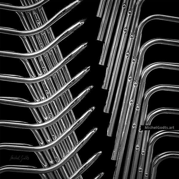 Stack Chairs Skeleton :: Black and white abstract realism photography - Artwork © Michel Godts