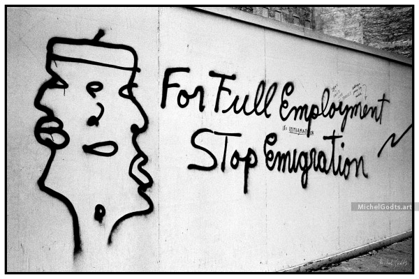 Stop Immigration Graffiti :: Black and white urban photography - Artwork © Michel Godts