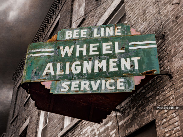 Vintage Wheel Alignment Service Sign :: Urban impression photography - Artwork © Michel Godts