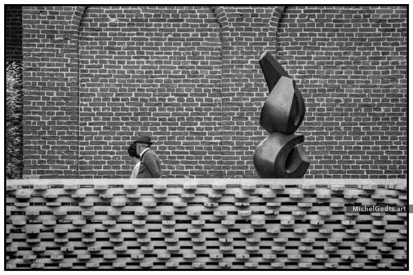 Walking Past Ascension :: Black and white photograph of public art - Artwork © Michel Godts