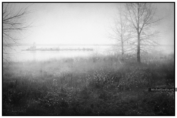 Winter Fog Over Delaware River :: Black and white landscape fine art photography print - Artwork © Michel Godts